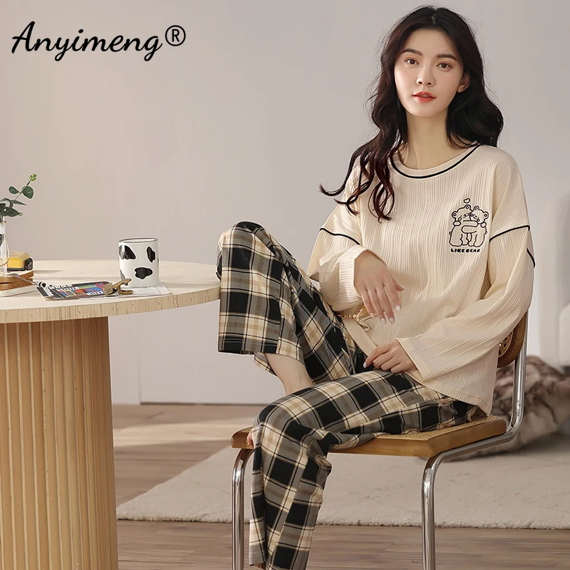 Autumn Winter New Korean Kawaii Pajama Set for Women Pajamas Cotton Long  Sleeve Big Pijamas Fashion Sleepwear Plus Size 4xl 5xl - AliExpress