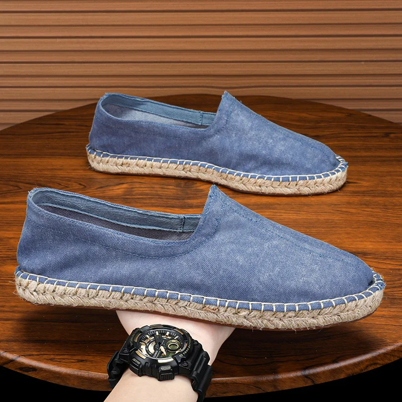 

Summer Fashion Canvas Men's Casual Shoes Handmade Weaving Fisherman Shoes Fashion Casual Flat Espadrilles Driving Shoes Big Size