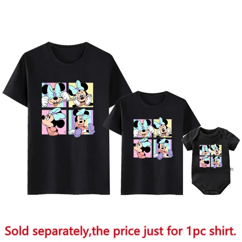 New Disney Minnie Mouse Shirts Cute Mother and Kids Tshirts Tops Baby Romper Funny Look Disneyland Trip Family Matching Outfits 4