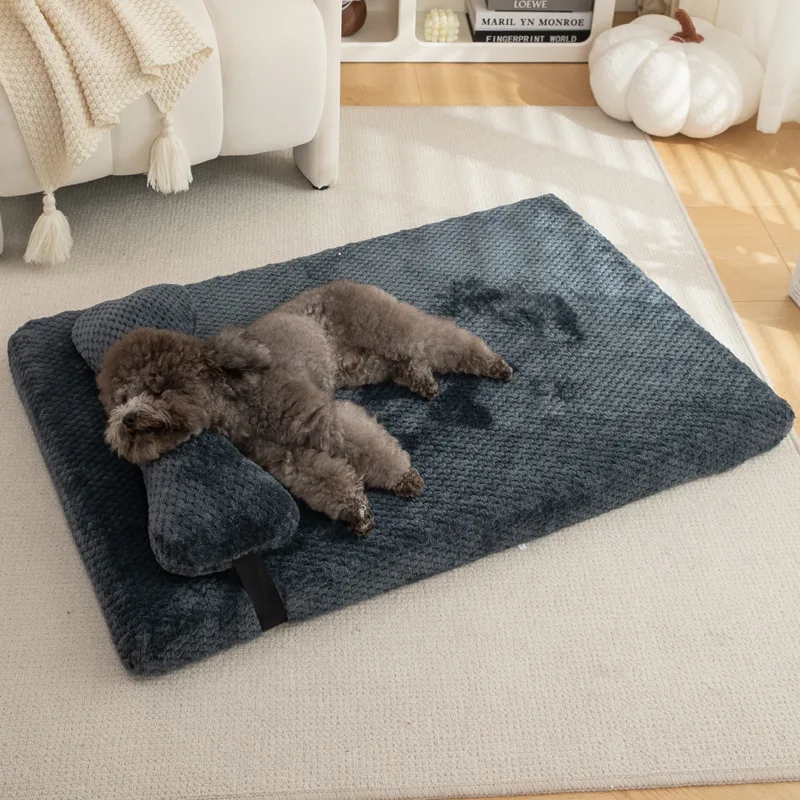 Dog Kennel Cat Mat Pineapple Lattice Winter Warm Pet Mats with Pillow for Small Medium Dogs Cats Pet Deep Sleeping Bed Supplies