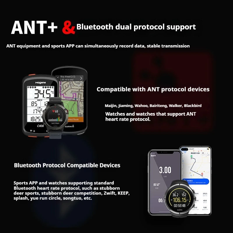 Magene Herzfrequenzmessung mit Brustgurt H603 / Schrittfrequenz S3 ANT + Bluetooth Sport Laufen Radfahren Fitnessüberwachung_voghion.com