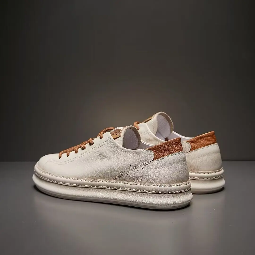 Men casual shoes leather flat fashion vent hole soft 2024 Summer 2