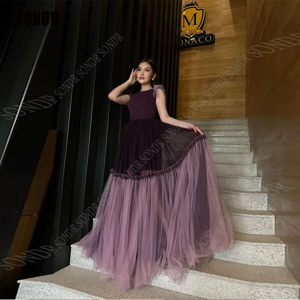 

SONDR 2023 O Neck Purple Long Tulle Evening Dress Sleeveless Luxury A Line Custom Prom Dresses Gowns Formal robes de cocktail