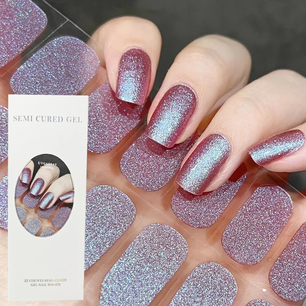 Nail Stickers Nail Art Decoration Nail Decals Semi Cured Gel Nail Strips Nail Gel UV Sticker Cured Chameleon Polish Wraps Full Cover Long Lasting Finger Decals