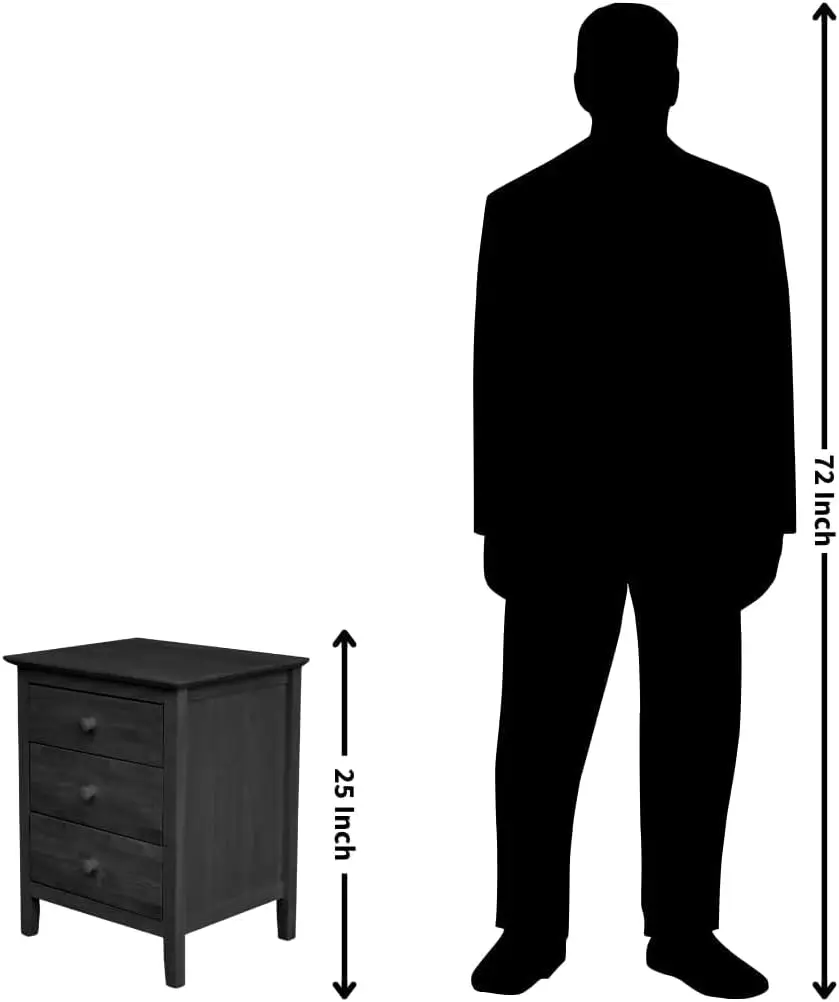 Bedroom Nightstand with 3 Drawers, 19.5" W x 16.5" D x 25"  Construction, Durable and Eco-