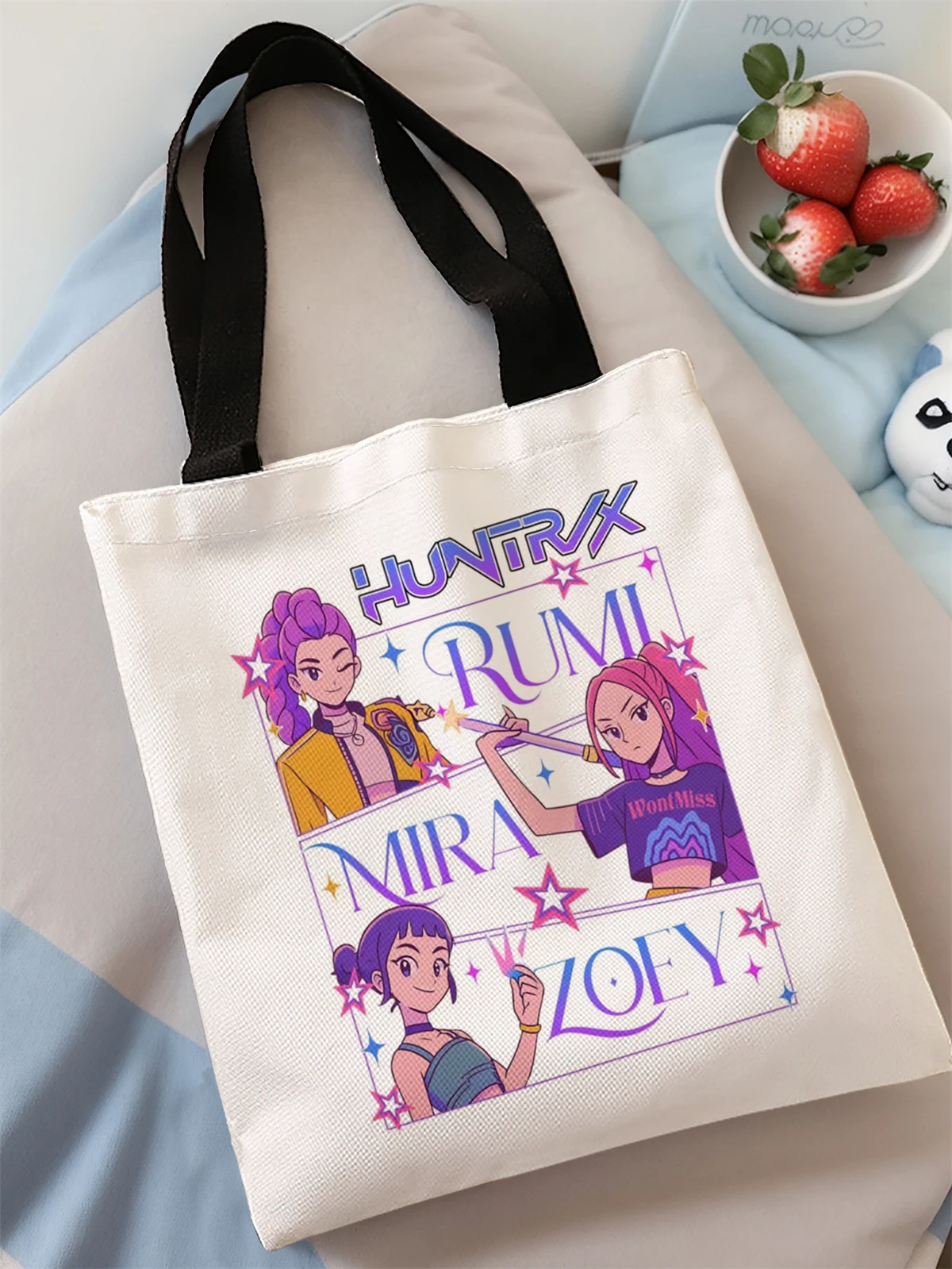 Cartoon printed casual handbag, reusable fashionable backpack, multifunctional handbag, canvas shopping bag