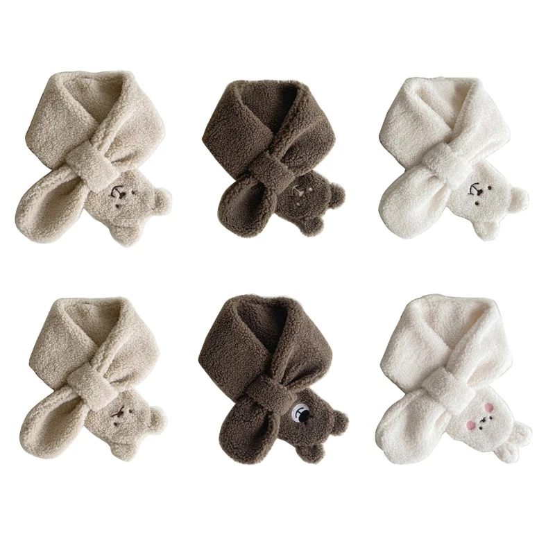 Winter Warm Plush Baby Scarf Cute Caroon Bears Boy Girl Scarves Newborn Toddler Faux Fur Children Cross Neckerchief Baby Shawls