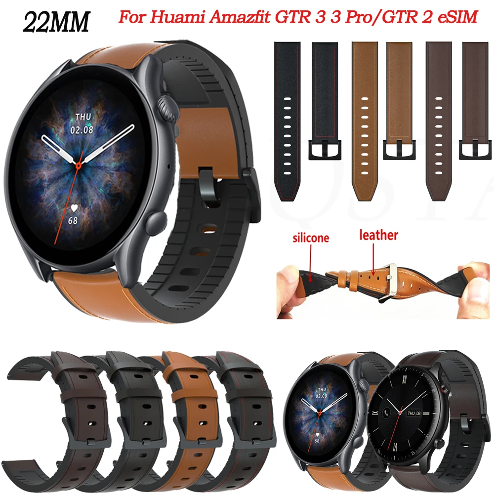 

22MM Leather Silicone Smart Watchband Bracelet For Amazfit GTR 47mm Wrist Straps For Xiaomi Amazfit Pace/GTR2/2e/GTR3 Pro Correa