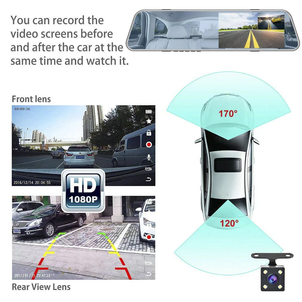 Car DVR Rearview Mirror Dash Camera Dual Lens Night Vision Reverse Cam 5.3 Touch Screen FHD 1080P For Auto car dash cam
