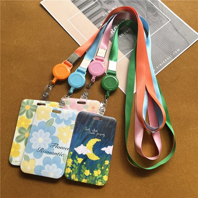 Floral Vertical ID Badge Lanyard with Retractable Reel