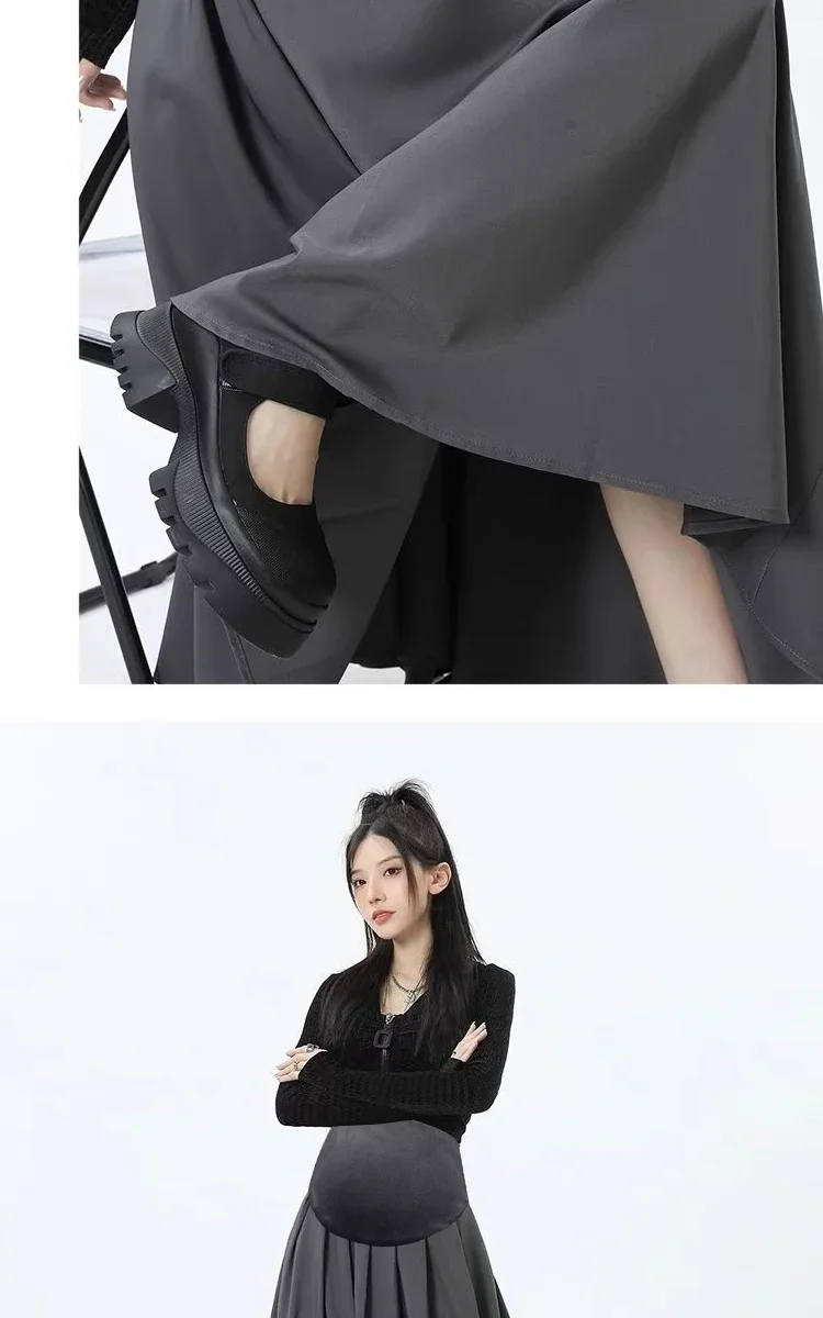 Hohe Qualität Frühjahr Neue Anzug Vorne und Hinten Plissee Schwangere frauen Langen Rock Taschen Bauch Stretching Mutterschaft Langen Rock – Detail 26