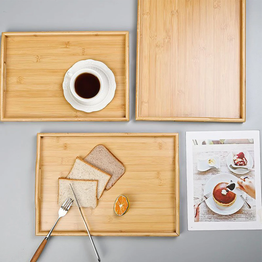 Wooden Serving Tray Bamboo Tray Carved Tea Tray Plate Tableware Stand Fruit Bread Tea Food Tray Oil Resistant Tray KitchenSupply 4