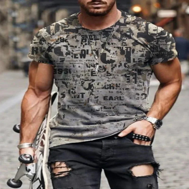 

Men's graffiti printed T-shirt, casual short sleeved shirt with 3D creative characters, urban fashion, large size, 2021