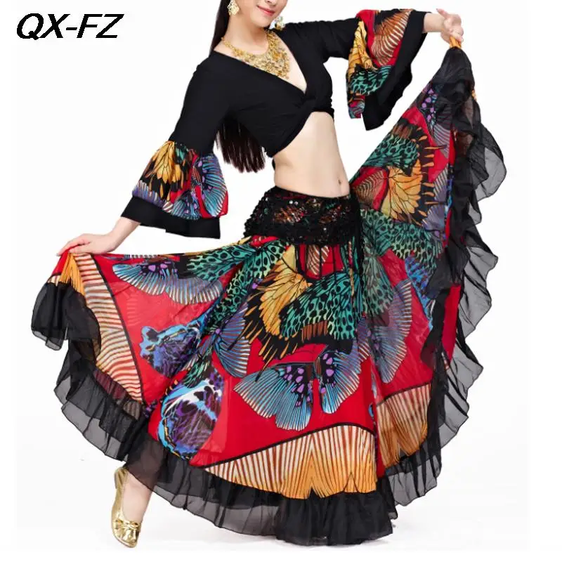 

Adults 720 Degree Long Skirt For Women Belly Dance Costume Set Sexy Gypsy Spanish Flamenco Oriental Dance Practice Training Suit