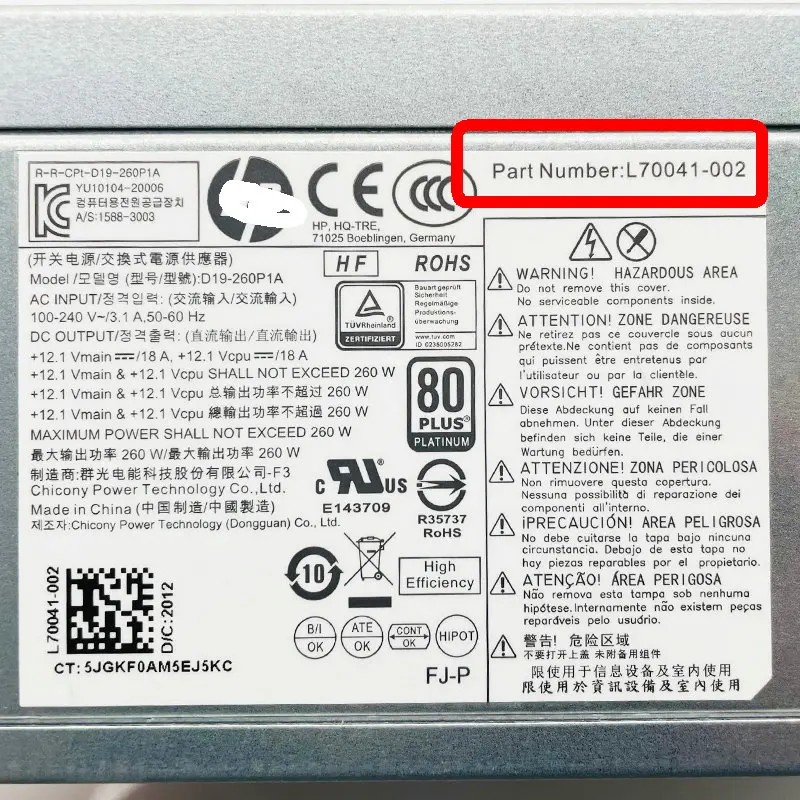 Fonte de Alimentação para hp 282 280 600 Pro g3 g4 mt D19260p1a D17310p1a 260w Transporte Rápido Novo Estoque Mllse - Imagem 2