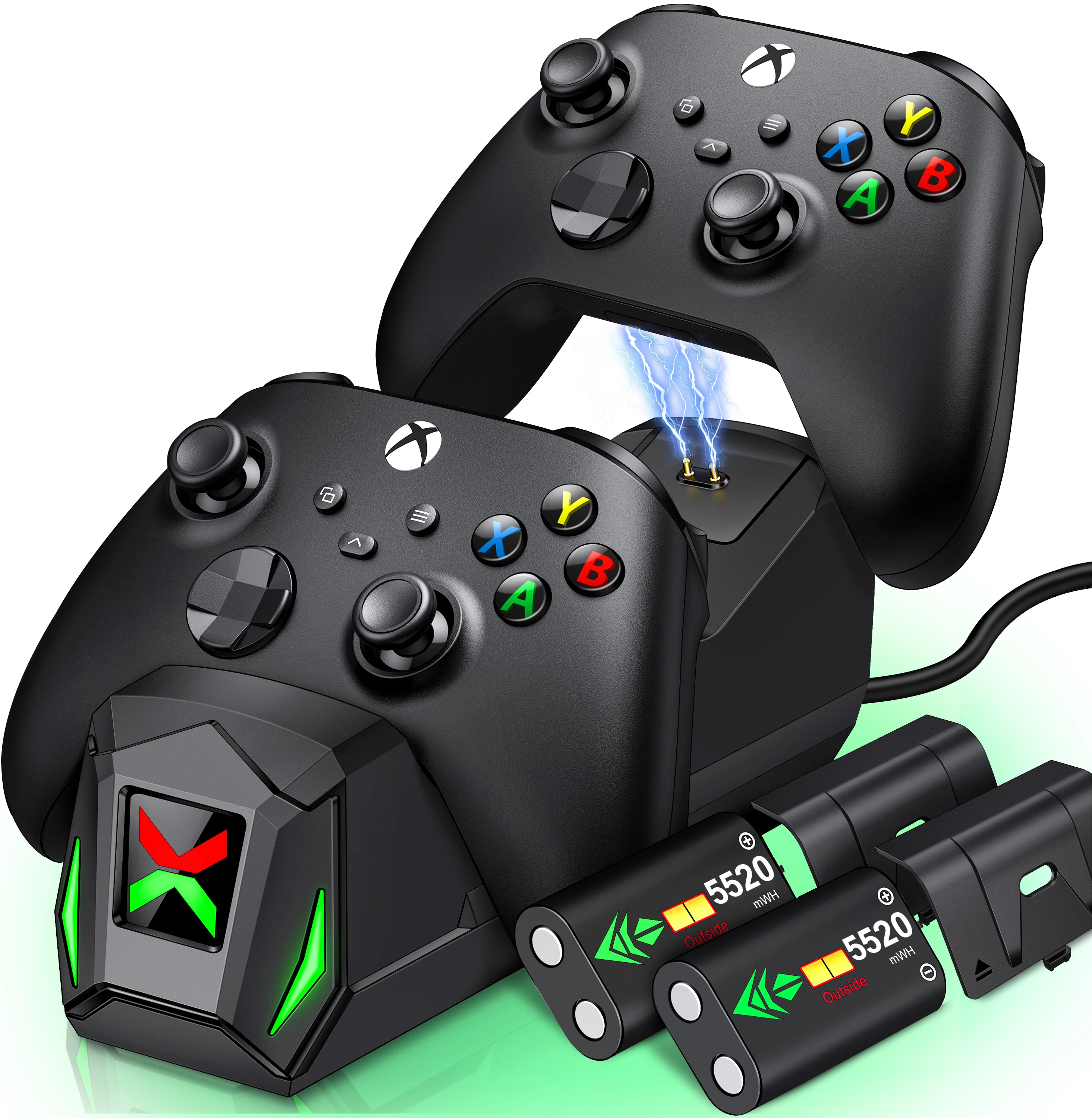 Controller Charger Dual Fast for Xbox One X/S/Elite Xbox Series X/S Wireless 2X2550mAh Rechargeable Battery Pack for One