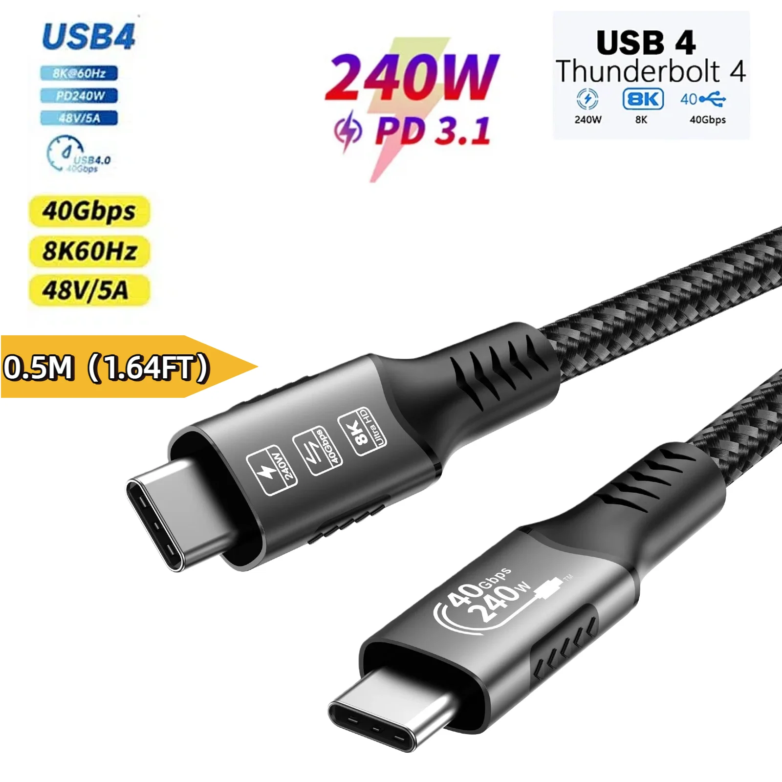 Ultra-Fast Thunderbolt 4 USB4 Extension Cable with 8K Video and PD240W Charging