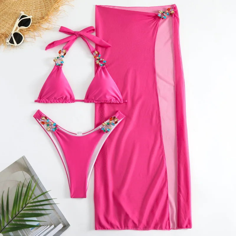 

New Bikinis Swimsuits With Rhinestones Print Swimwear Female Push Up Bikini Summer Beachwear Swimming Bathing Suits Women Bather