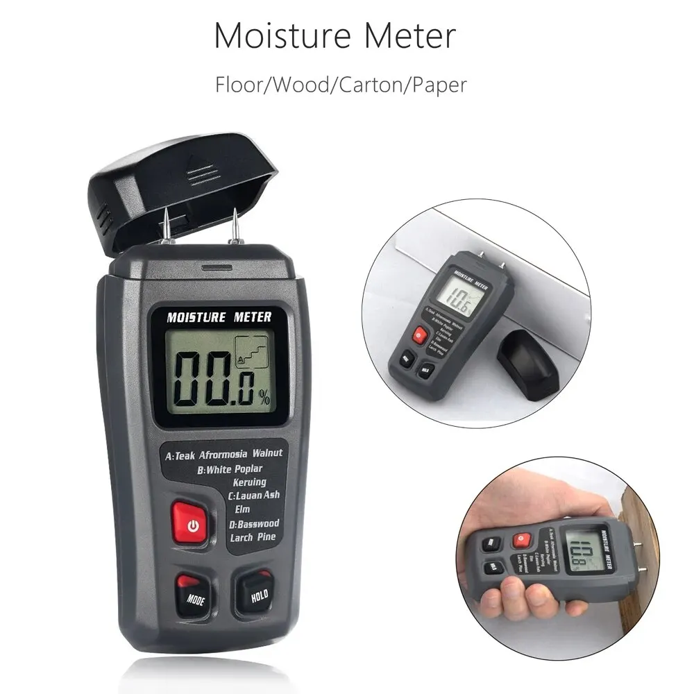 BSIDE Digital Wood Moisture Meter Professional Timber Damp Tester Handheld Hygrometer Lumber Detector EMT01 with HD LCD Display