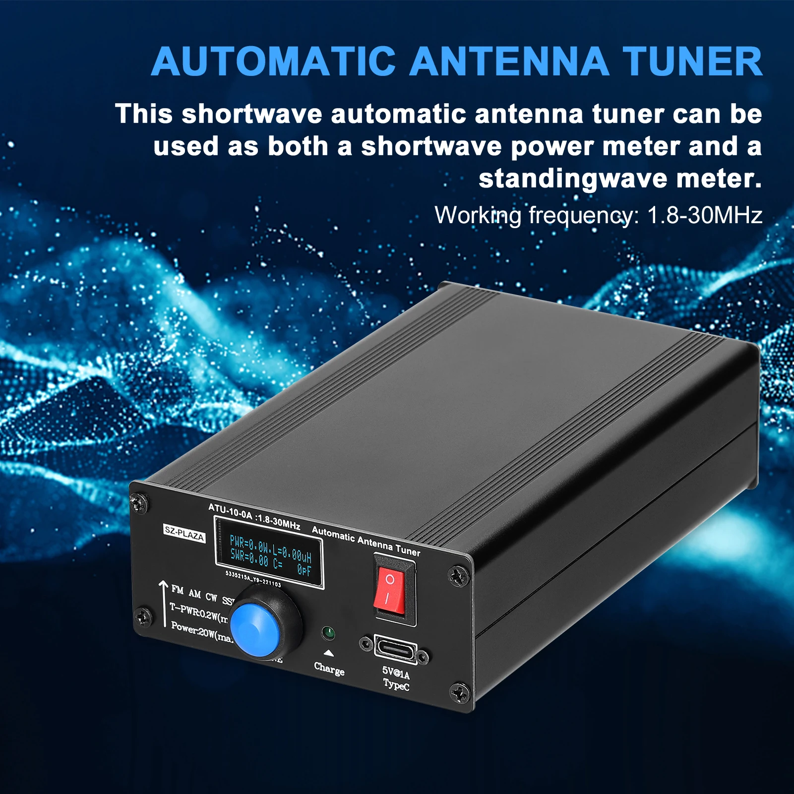 Antenna Tuner ATU-100-0A 1.8-55MHz Mini Automatic Aluminum Alloy Outcase with Battery OLED Display