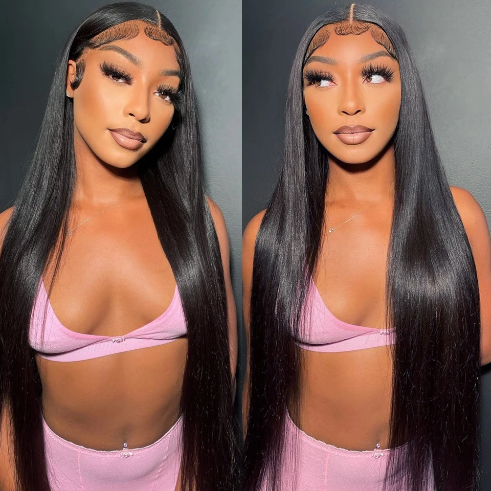 Brazilian Bone Straight 3 Bundles With Frontal 13x4 Transparent Lace Frontal Human Hair Extensions 28 30 32 Inch For Women