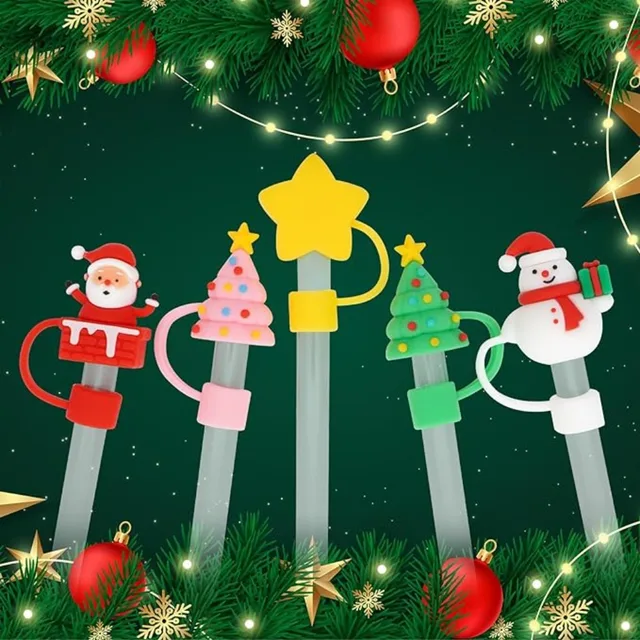 5Pcs Festive Christmas Straw Toppers 1