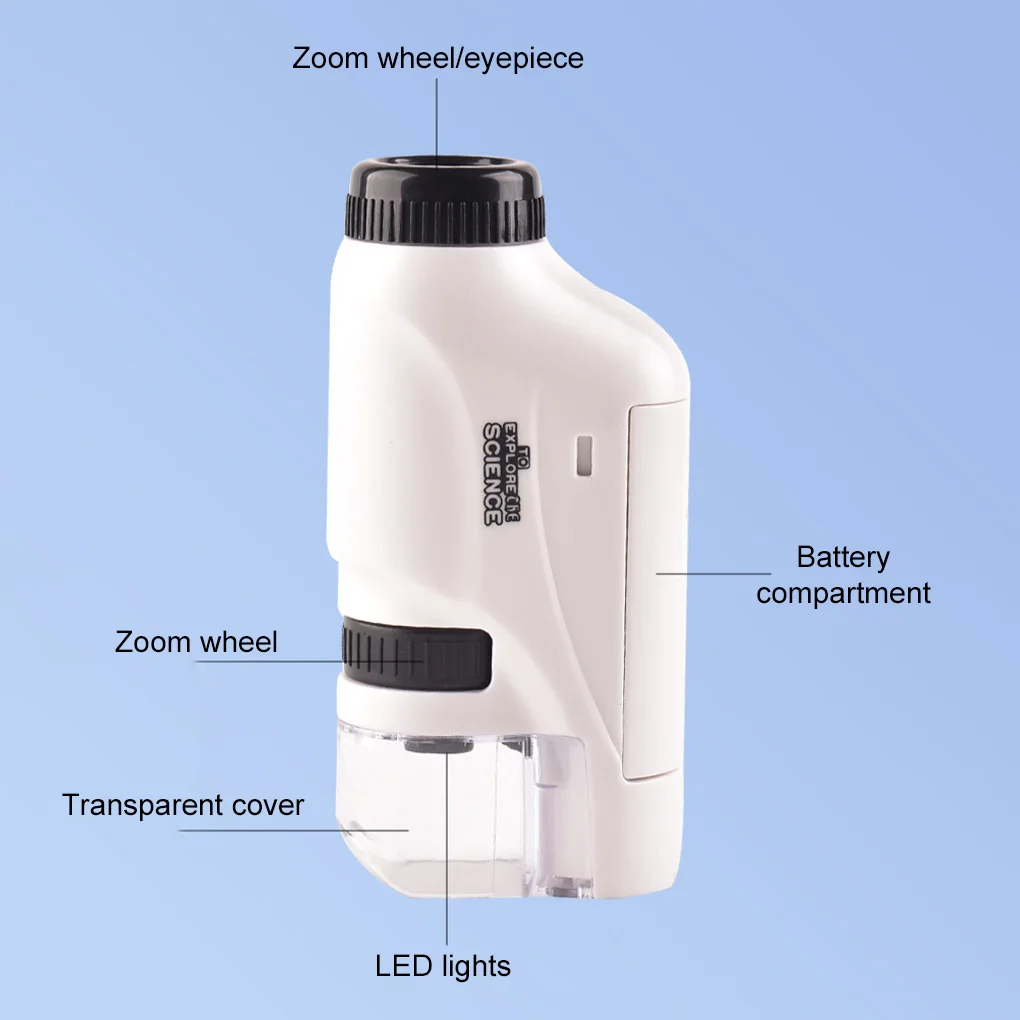Portable Microscope Mini Pocket Microscope Handheld Microscope With Lab LED Light 60X-120X Biological Kids Science Explore Tools