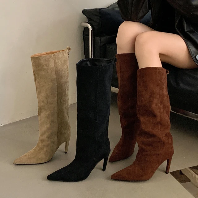 Aneikeh Fashion Winter Pointed Toe Knee-High Women Boots Thin Heels Shoes Female Punk Long Booties Zapatos De Muje 5