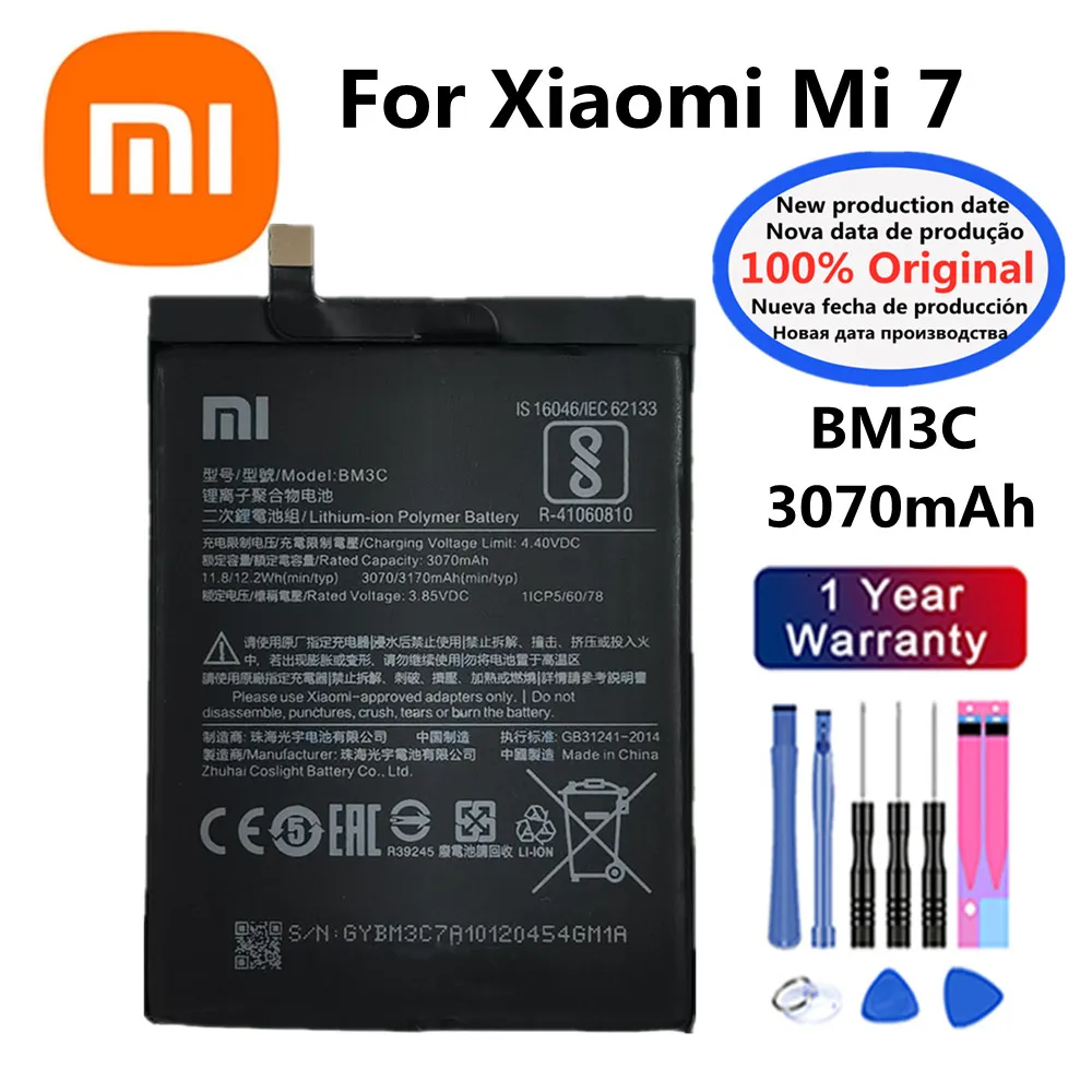 

100% Оригинальный BM3C 3170 мАч аккумулятор для телефона Xiaomi 7 Mi 7 Mi7 высококачественные сменные батареи батарея