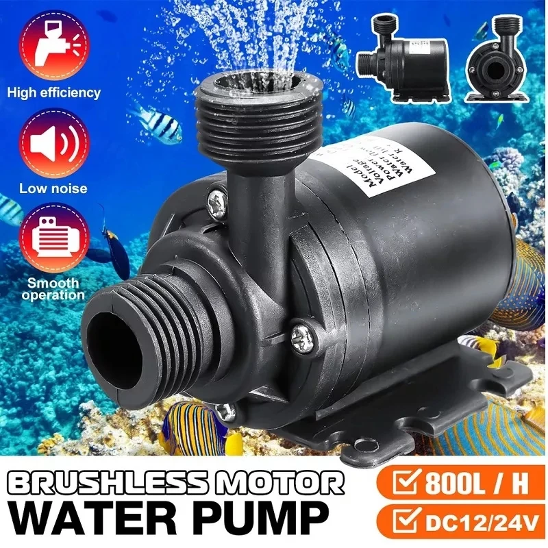 

50W 800L/H DC 12V/24V Submersible Pump with Solar Panel Low Noise Brushless Solar Water Pump Kit for Pool Black Outdoor Fountain