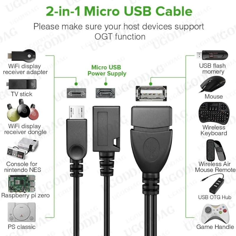 미니 마이크로 USB OTG 어댑터 호스트 전원 Y 분배기 USB 마이크로 5 핀 남성 여성 케이블 화재 스틱 안드로이드 전화 액세서리