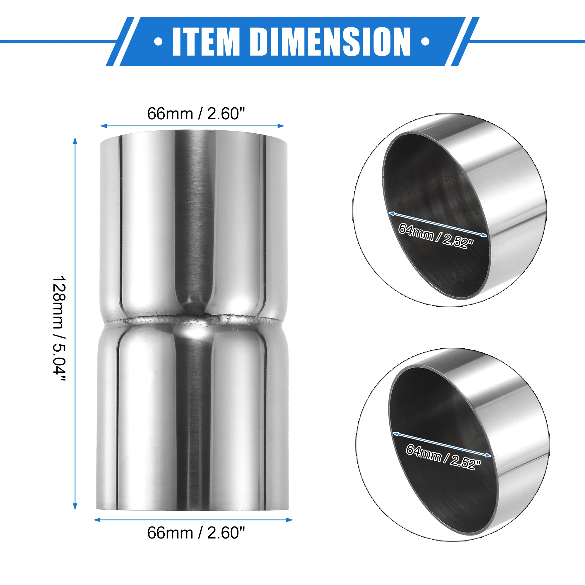 2.25 ID To 2.5 ID Stainless Steel Car Auto Universal Exhaust Pipe Adapter Reducer Connector