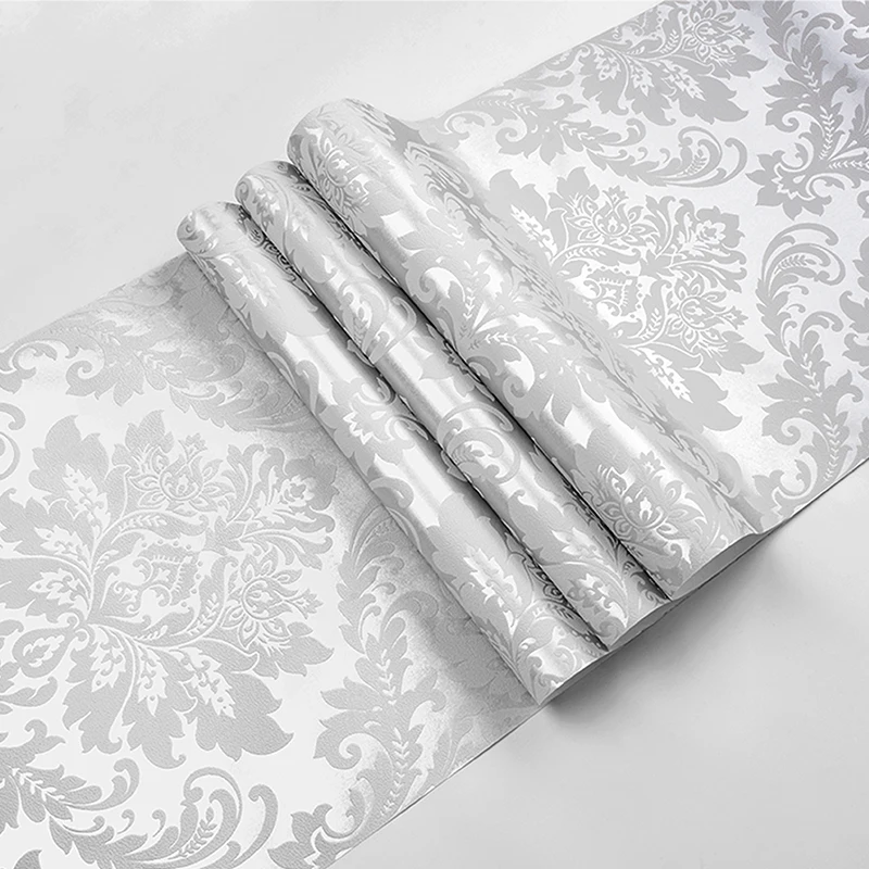 Grey Sliver Embossed Damask Wallpaper Bedroom Living room Background Floral Pattern 3D Textured Wall Paper Home Decor 10M Roll