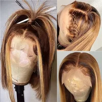 200% densité courte Bob perruques mettre en évidence droite dentelle avant perruques Blonde 13x4 Transparent dentelle avant perruque 100% cheveux humains 427 # 16Inc 1