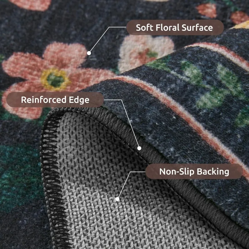 Retro Living Room Carpet Large Area Floral Print Bedroom Rug Machine Washable Foldable Non-slip Coffee Table Floor Mats Alfombra