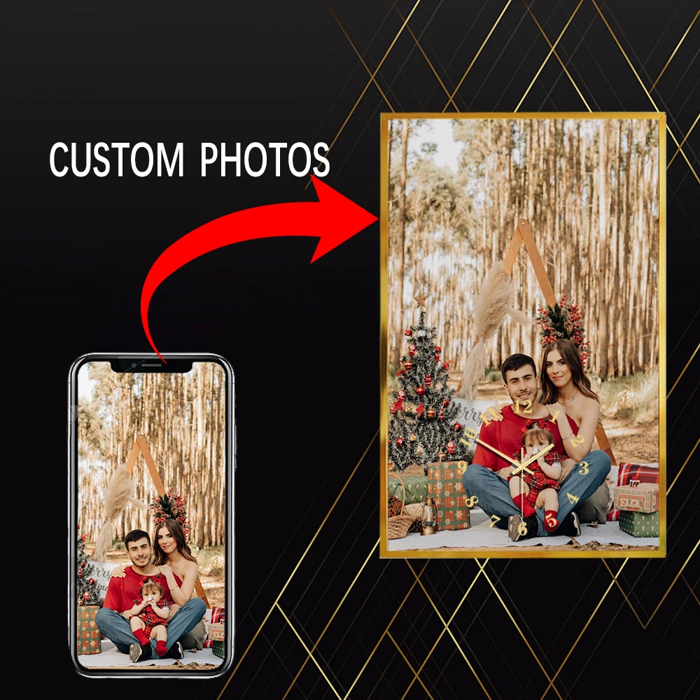

Send Photos to Customize Art Clock Digital Wall Clock Aluminum Alloy Frame 25X40CM Tempered Glass Clock Silent Clock Family Gift
