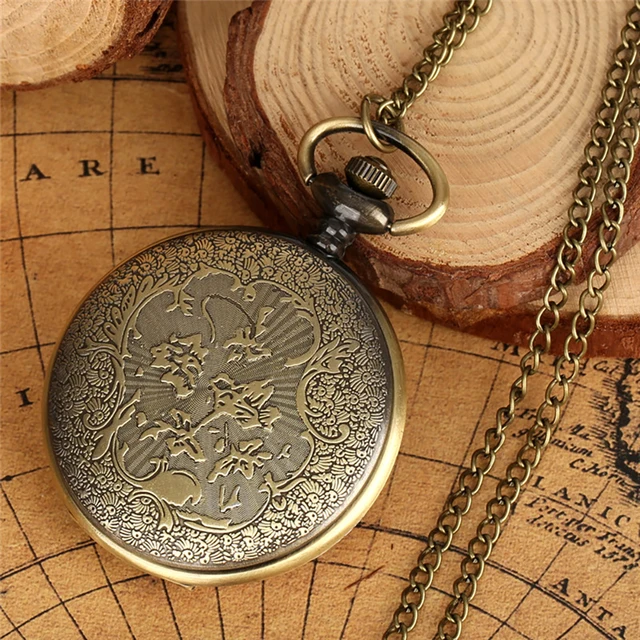 Montre De Poche Quartz Bronze Chaîne Collier 80 Cm Style Rétro