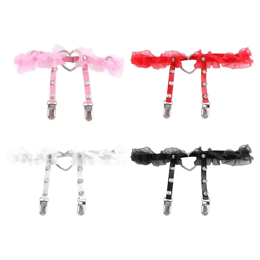 

Goth Retro Garter Clip Sexy Lace Elastic Leg Belt Leg Ring Punk Garters Heart-shape Suspenders Leather Leg Chain