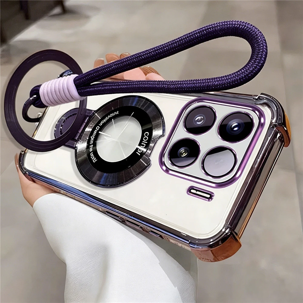 Transparent Shockproof Soft Silicone Phone Case with Rope Lanyard and Stand