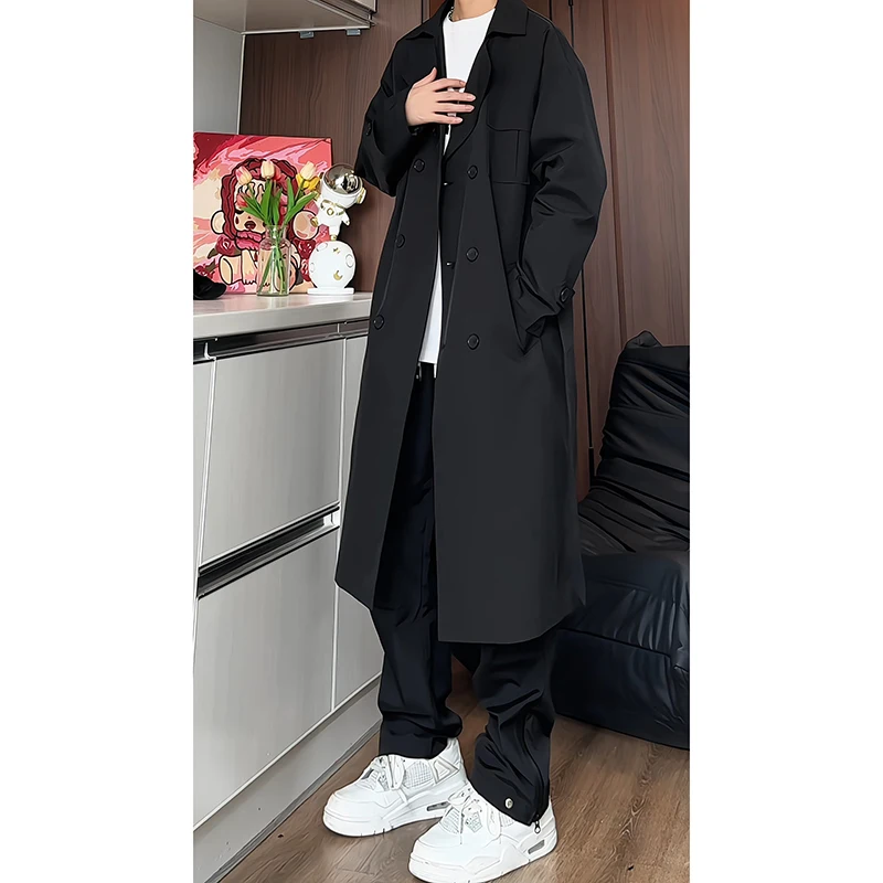 New Autumn Men Trench Coat Male Streetwear Windbreaker Trenchcoat Men's Solid Business Casual Loose Long Overcoat M-5XL
