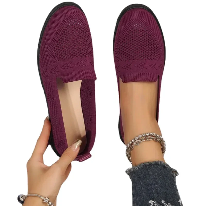 Women Flat Casual Shoes Summer Mesh Platform Breathable Flat Shoes Ladies Comfort Lightweight Sneaker Knit Socks Slip on Loafers