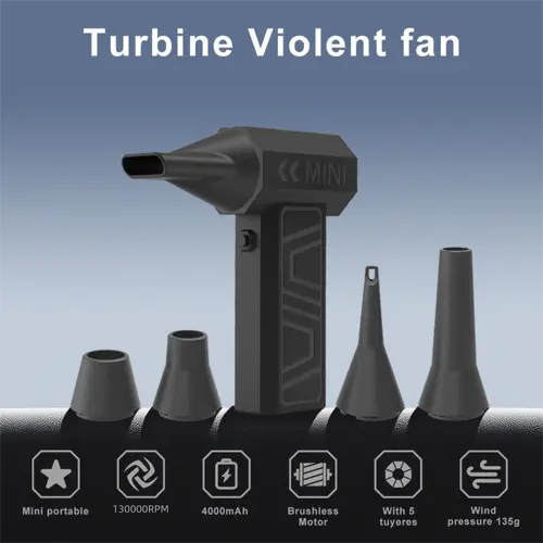 Air Duster 130000RPM Powerful Air Blower Cleaner Violent Fan Upgrades Five Nozzle Type-C Strong Winds Brushless Turbo Jet Blower - Image 2