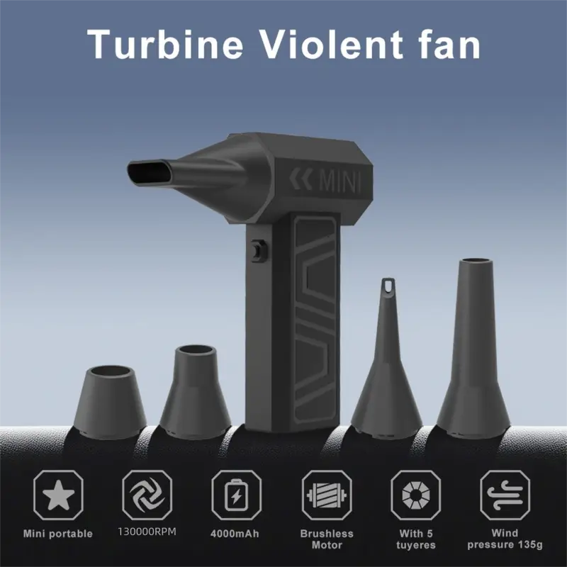 Air Duster 130000RPM Powerful Air Blower Cleaner Violent Fan Upgrades Five Nozzle Type-C Strong Winds Brushless Turbo Jet Blower - Image 2
