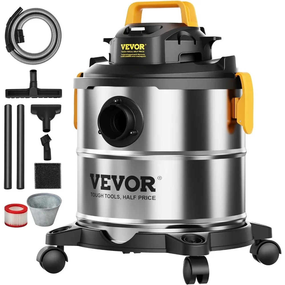 

Stainless Steel Wet Dry Shop Vacuum, 5.5 Gallon 6 Peak HP Wet/Dry Vac, Powerful Suction with Blower Function with Attachments