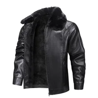 Thickened Fleece Winter Leather Jacket Men's Stand Collar Outerwear Windproof Waterproof Mid-aged And Elderly Men's Clothing