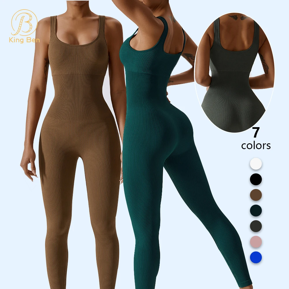 

2023 New Arrival Seamless Ribbed Jumpsuit Sleeveless High Quality One Piece Rompers Women Jumpsuit