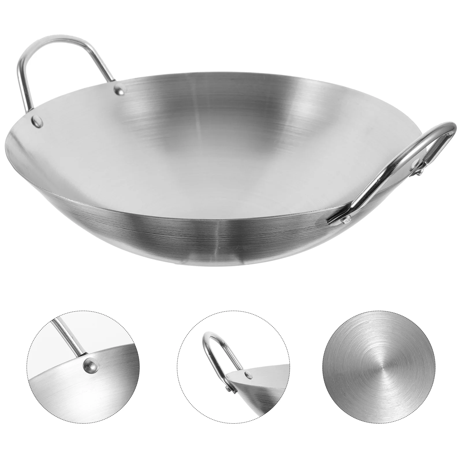 Stainless Steel Wok Frying Pan with Lid Kitchen Supply Practical Round Bottom Utensil Cooking Pot Child