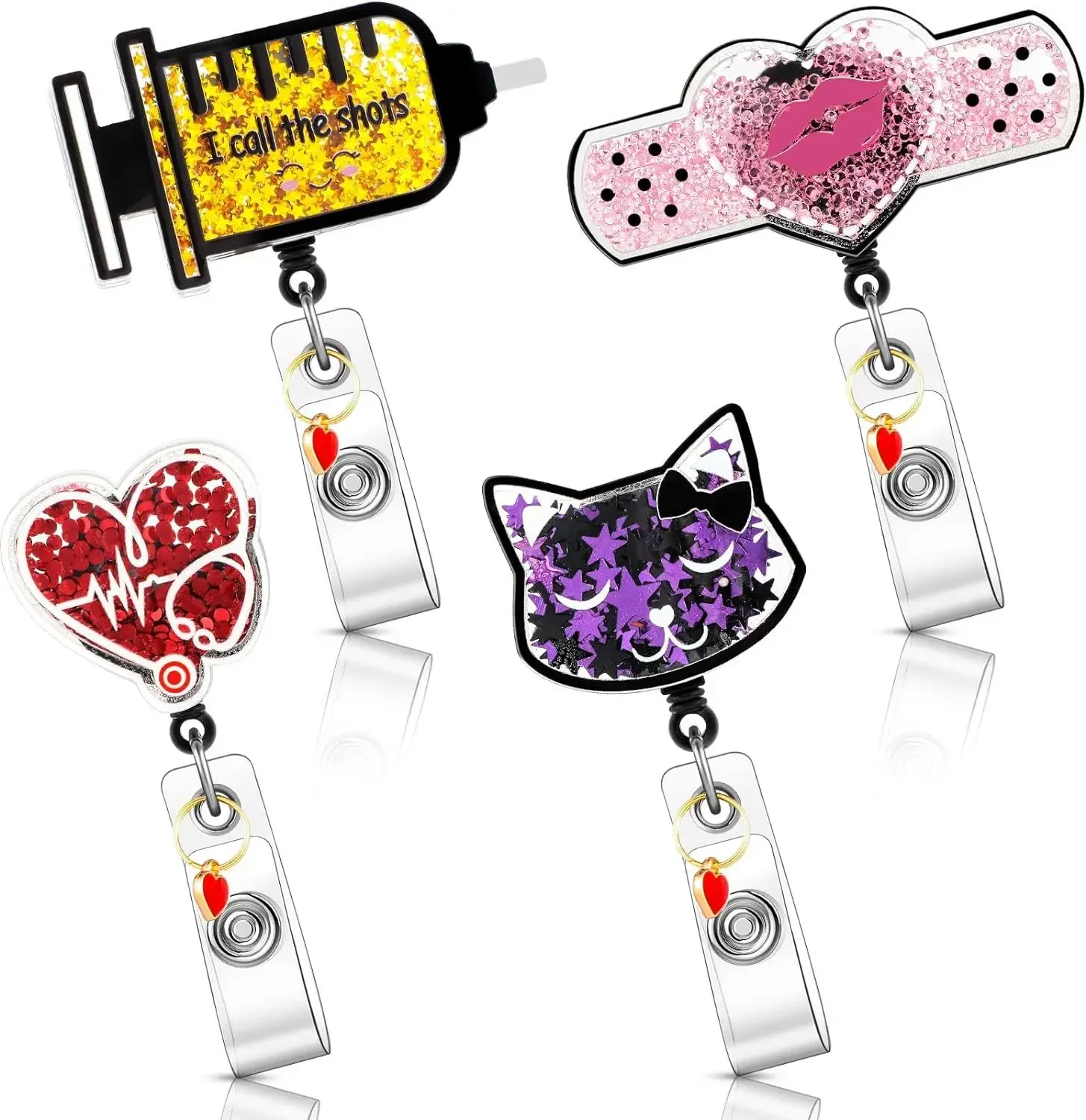 New Design 1 Piece Glitter Acrylic Retractable Nurse Badge Reel