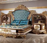 Ensemble de chambre à coucher de luxe turc, lit king size double capitonné, mobilier de chambre à coucher, cadre de lit en bois massif sculpté, tête de lit en tissu velours 2
