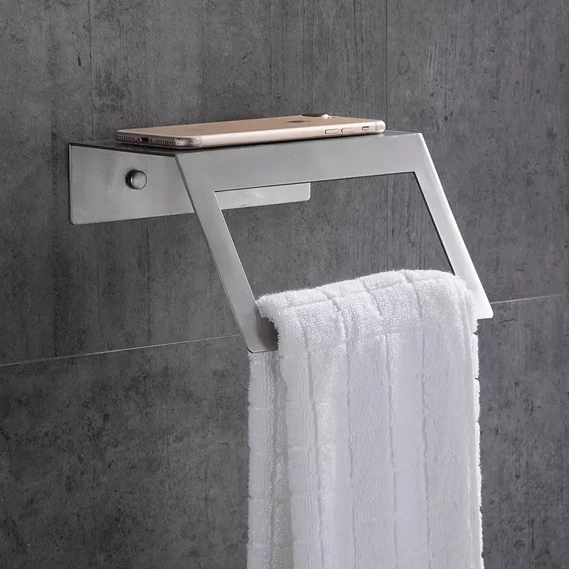 SUS 304 Stainless Steel Bathroom Towel Ring Towel rack Phone Holder Brushed Ring Bar Bathroom Accessories